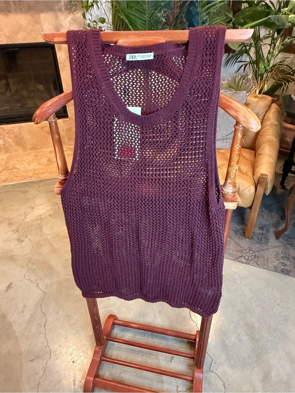 ZARA Open-Knit Sleeveless Tank — Plum